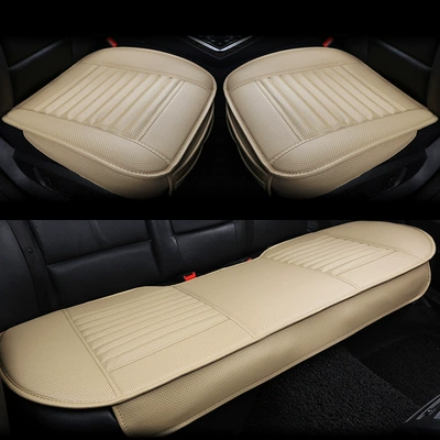Seat cushion, seat cover: Three-piece Car Cushion Single Cushion - beige-all-inclusive-three-piece-set-without-bamboo-charcoal