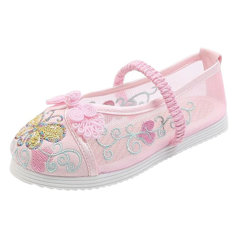 Детская обувь, дышащие сетчатые туфли, вышитые туфли в китайском стиле для девочек, этнические тканевые туфли в стиле старого Пекина (ханьфу), летние сандалии