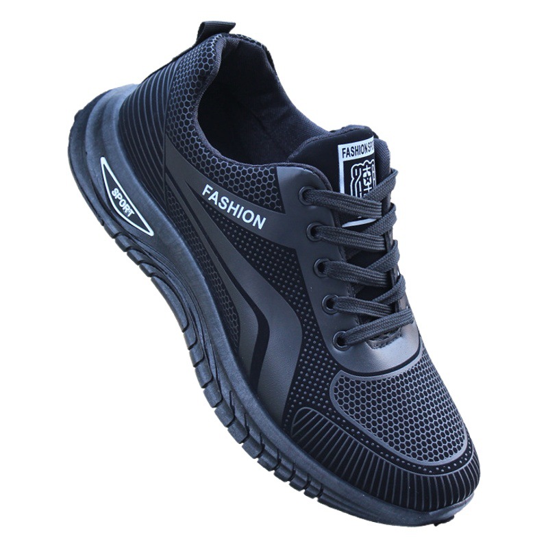 Zapatillas de deporte de entrega de una pieza zapatos de hombre Otoño e Invierno zapatos casuales de fondo suave zapatos impermeables de cuero negro zapatos para correr hombres transfronterizos