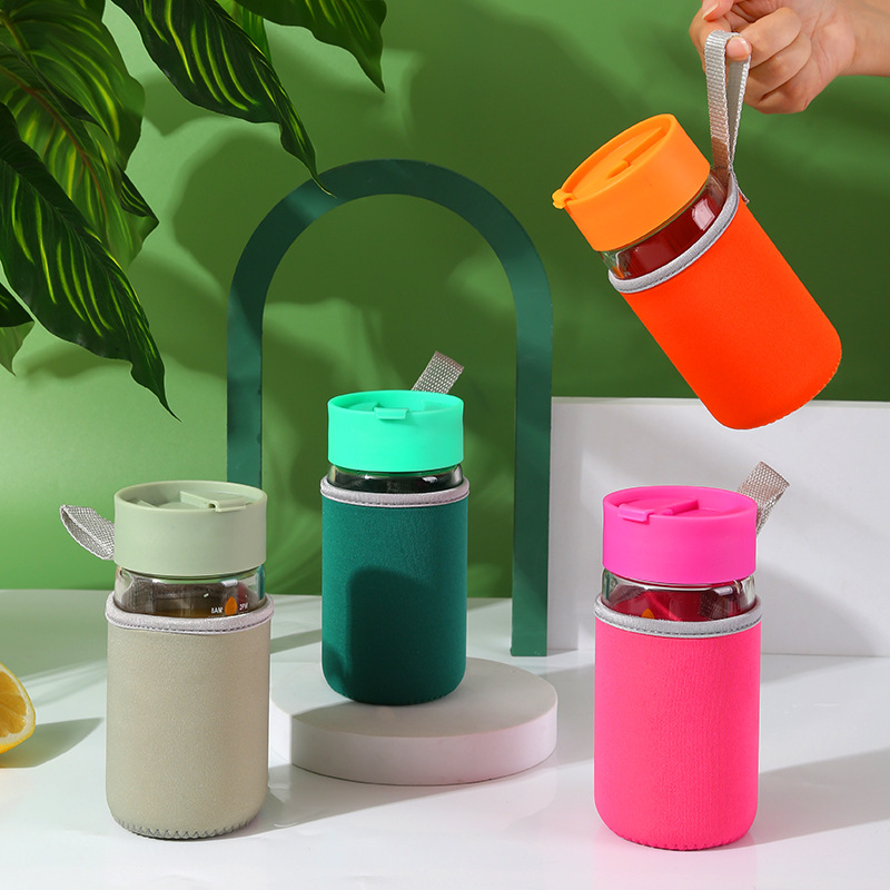 Take the scales of high borosilica single glass Cute Cup Set Student Cup Creative Covered Direct Drinking Juice Cup Gift
