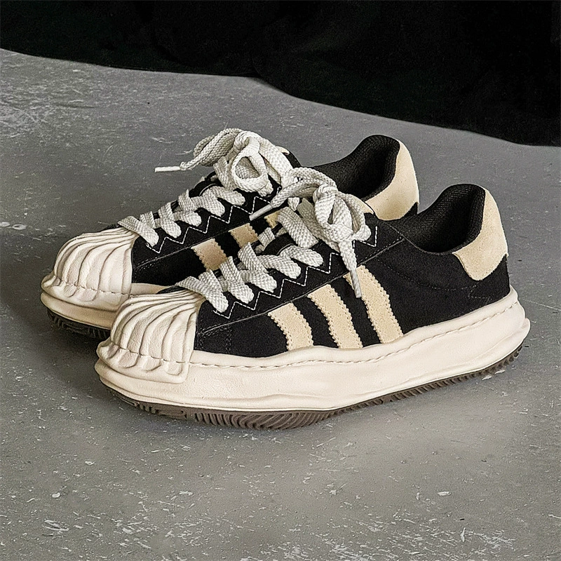 Головка ракушки три оригинала растворенные туфли нишевые ретро-зебра с толстым подошвением для увеличения пары туфли с низким верхом