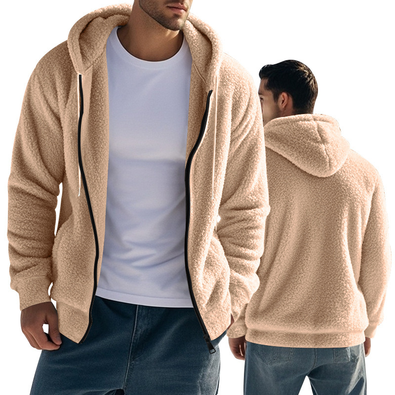 Men's Heavyweight Double-Sided Fleece Zip Hoodie – Oversized Casual Jacket With Stand Collar & YKK Zipper_voghion.com