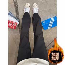 女裤官方旗舰店2024秋冬新款高腰显瘦直筒黑色休闲工装裤女