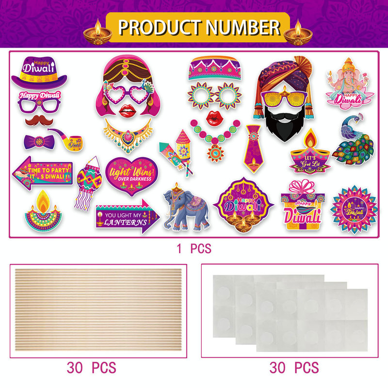 跨境 排灯节拍照道具派对装饰 Diwali节日派对拍照道具眼镜装扮|undefined