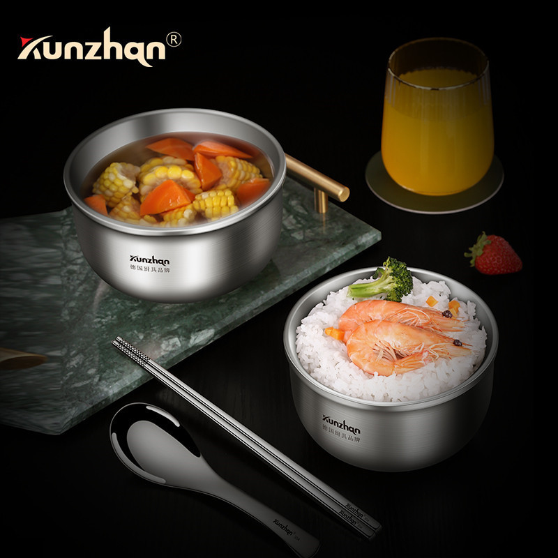 304 Stainless Steel Bowl Household Deepened Double Layer Anti-scalding Rice Bowl Soup Bowl Adult Children Rice Bowl Noodles Bowl Wholesale