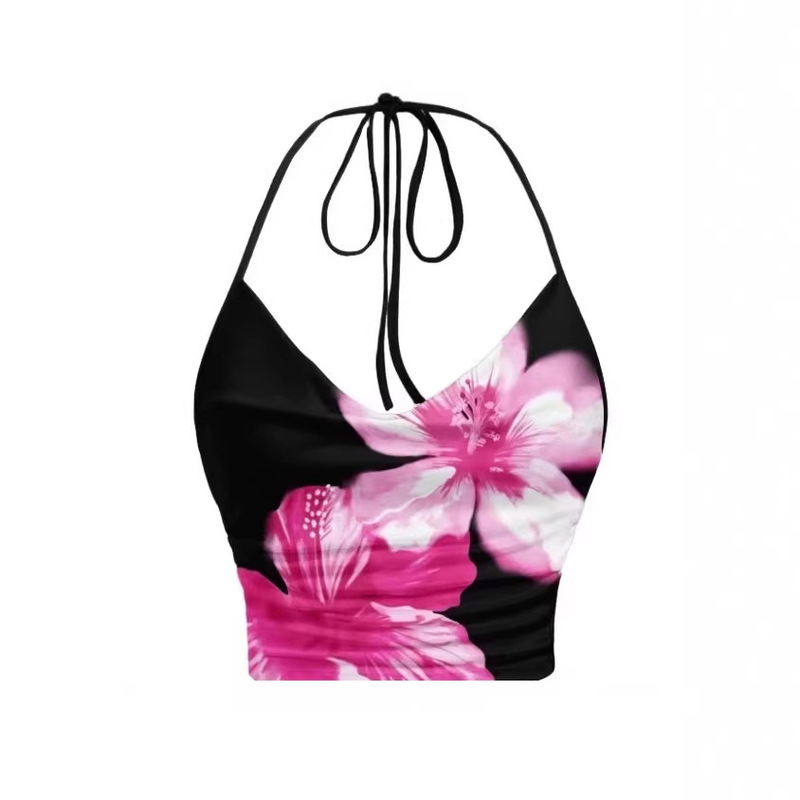 New Cross-Border Foreign Trade European and American Style Sexy Hottie Halter Neck Floral Tie Print Backless Versatile Tank Top Women's Clothing Foreign Trade New Cross-Border Foreign Trade European and American Style Sexy Hottie Halter Neck Floral Tie Print Backless Versatile Tank Top Women's Clothing Foreign Trade