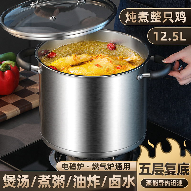 家用加深大容量不鏽鋼深湯鍋雙耳商用高湯鍋燃氣大燉鍋燒水煮粥鍋