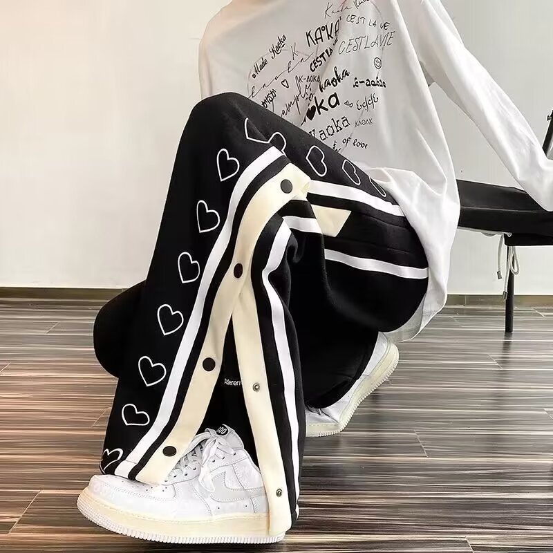 Love Breasted Sweatshirt Pants Men's Spring and Autumn Straight Loose Dagging Wide Leg Pants Casual Sports Pants High Street Ins Trendy Brand