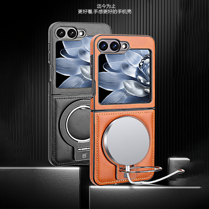 Folding Magnetic Bracket for Samsung ZFlip5 Phone Case Business Zflip6 Drop-resistant Full-cover 3/4 Generation 5 Leather Case