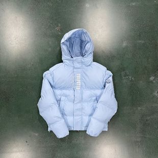 Trapstar Hooded light blue White Letter Label Cotton-padded jacket Men's Winter American Style Fashion Brand Thickened Warm New Style