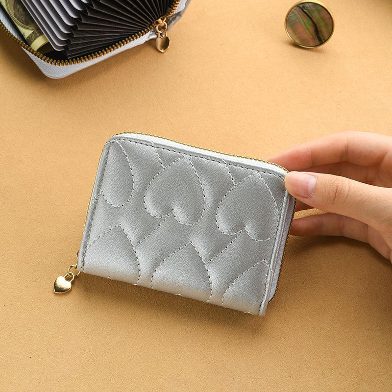 La textura es absolutamente ~ Tarjeta de billetera de amor multifuncional para mujer nueva posición de tarjeta multi-anti-desmagnetización de gran capacidad exquisita gama alta y compacta