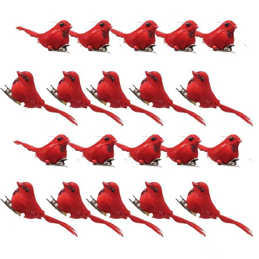 Simulated bird gardening Christmas decoration red bird clip feather…