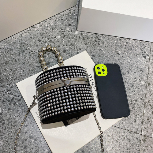Niche cross-border new women's bag personalized diamond handbag bag ins chain messenger bag cylinder bag lipstick bag