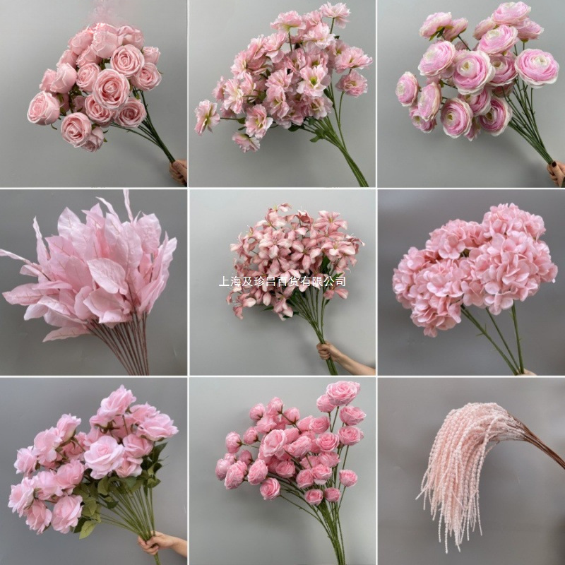 粉色系仿真花材婚礼堂装饰吊花地排花路引花插花牡丹花玫瑰花花艺
