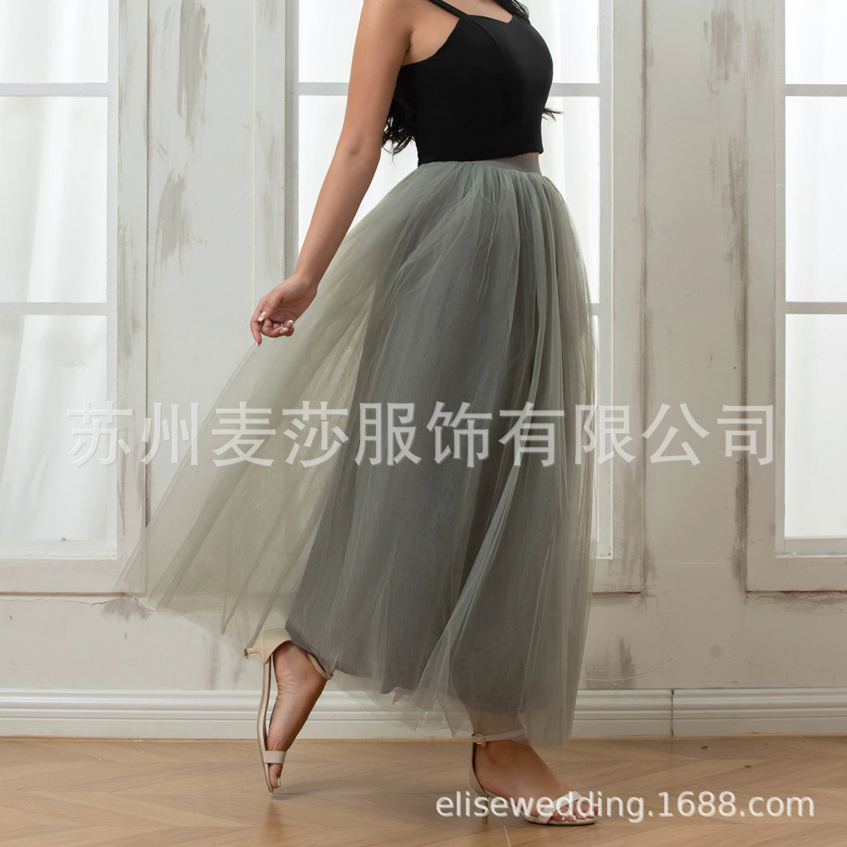 Длинная юбка из тюля с высокой талией, сетчатая юбка, прозрачная юбка в стиле Лолита с косточками, мягкий тюль, внешняя торговля, Amazon