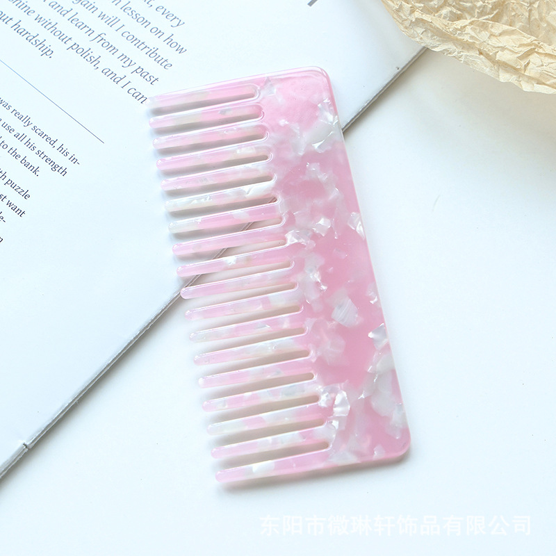 아세테이트 사각 빗 11.7cm 복숭아꽃 파우더