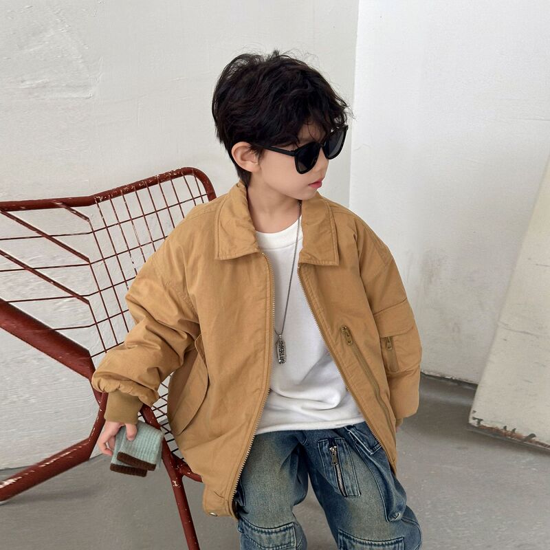 Boys' Outwear Autumn and Winter Thickeneded Warm Bomber Jacket 2025 New Kidsren's Quilted Baseball Uniform Casual Kidsren's Clothing