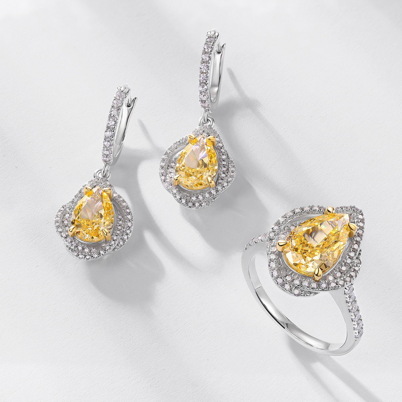 Wilsheng joyería nuevo recomendar S925 pendientes de plata esterlina tendencia la moda ganso amarillo hielo corte flor diamante alto carbono gancho del oído