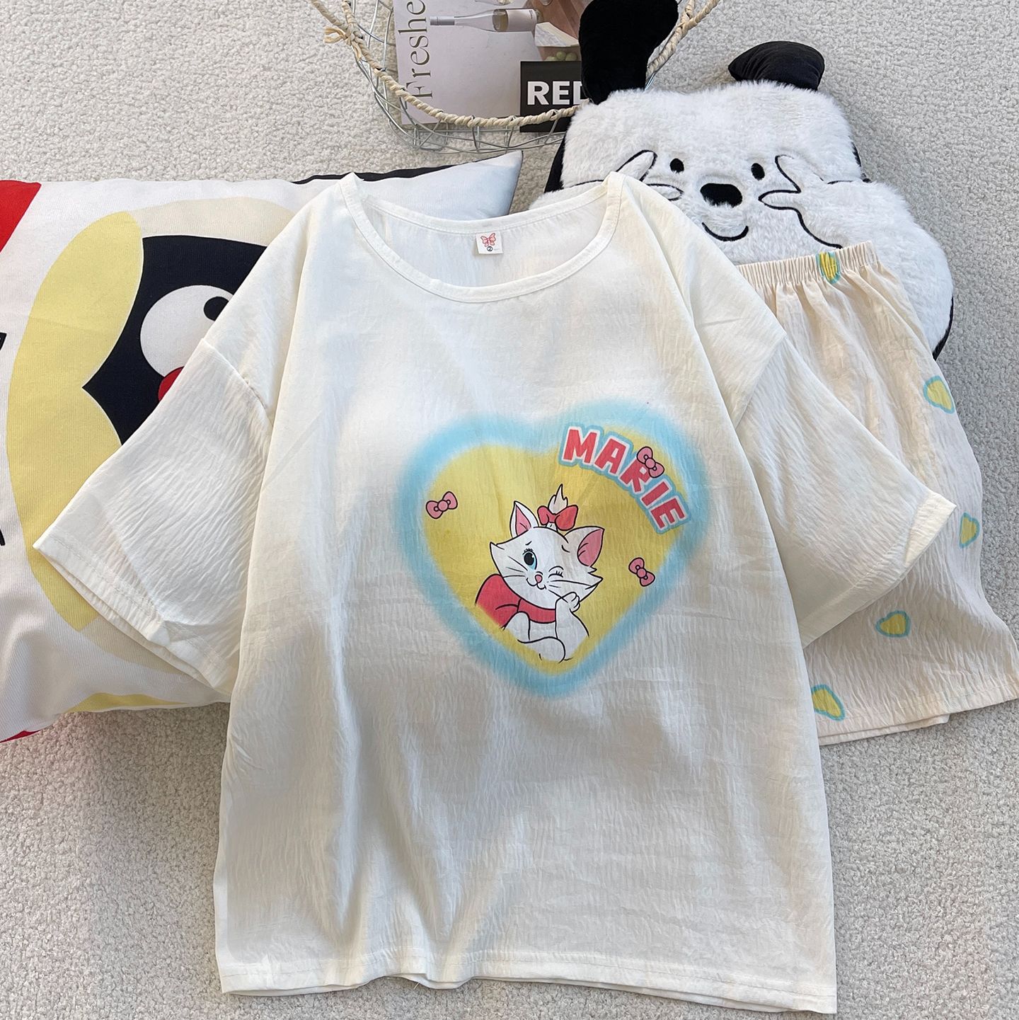 Venta al por mayor transfronteriza de pijamas con almohadillas para el pecho para mujeres pantalones cortos de manga corta de verano, lindo traje de servicio a domicilio coreano, nube de algodón