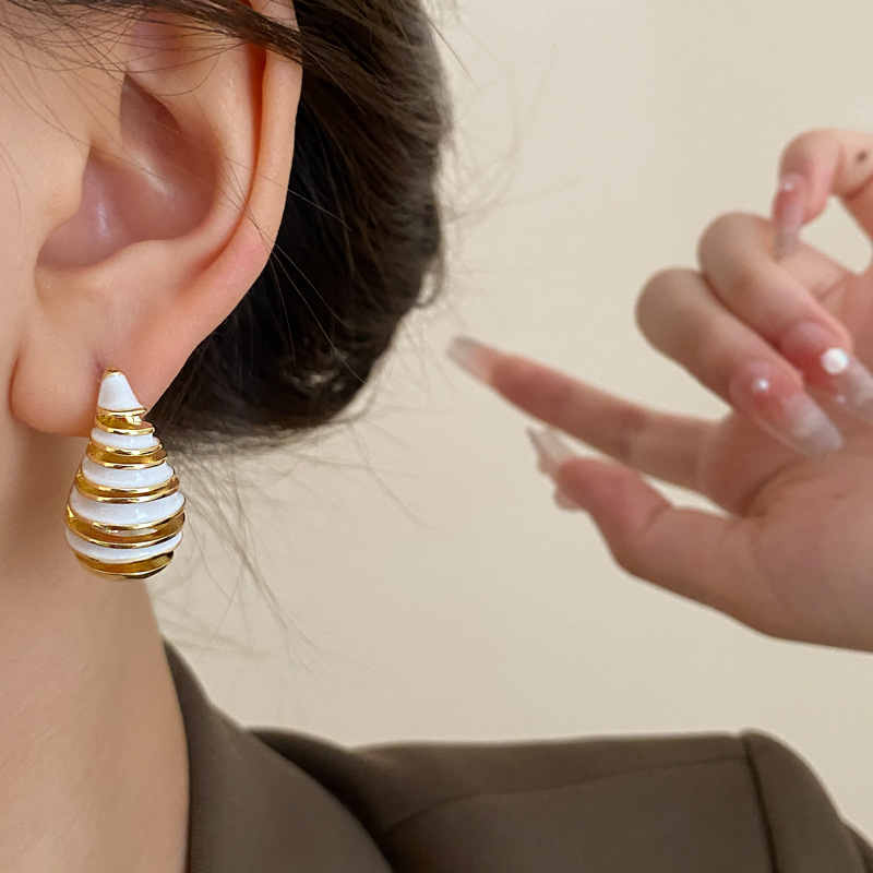 Enamel, Plating Design 1 Pair Vintage Style Stripe Water Droplets Enamel Plating Copper Ear Studs
