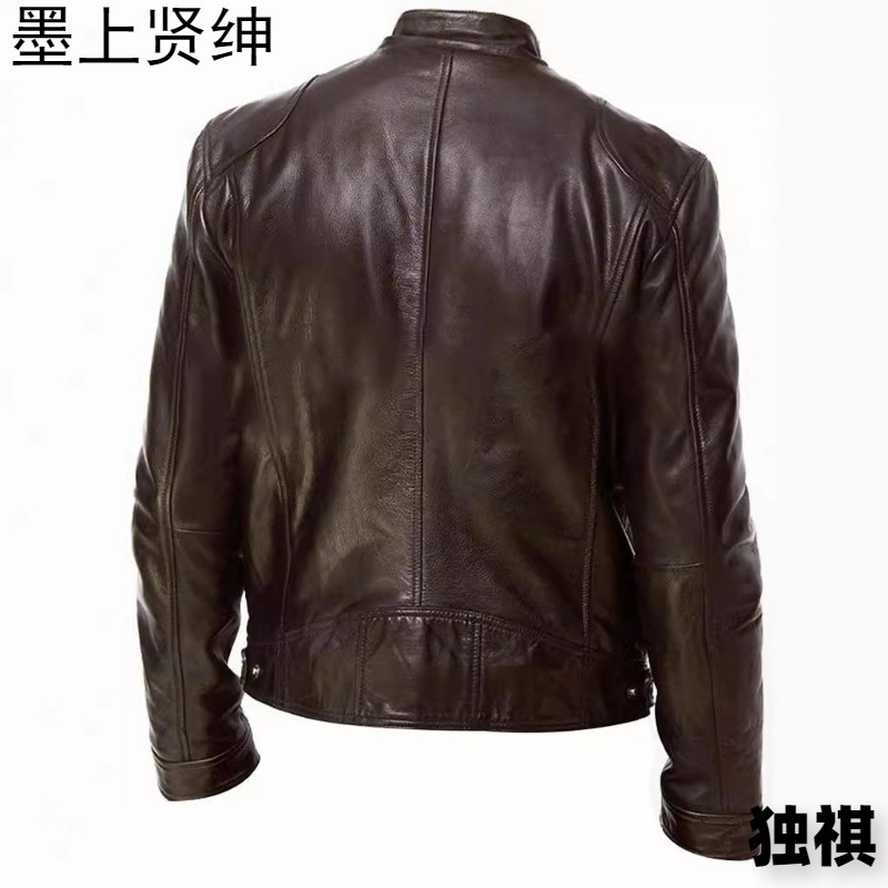 Chaqueta de cuero delgada de cuello alto de gran tamaño 2023 para hombre con cremallera, decoración de bolsillo, ropa de cuero de pu, ropa de motocicleta PY31 especial P55