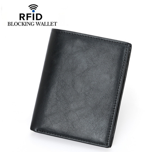 Factory direct cross-border men's genuine leather wallet wholesale RFID vertical multi-card slot coin bag wallet drop shipping