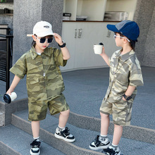 男童跨境童装潮男童迷彩短袖套装2025夏季新款痞帅宝宝运动两件套