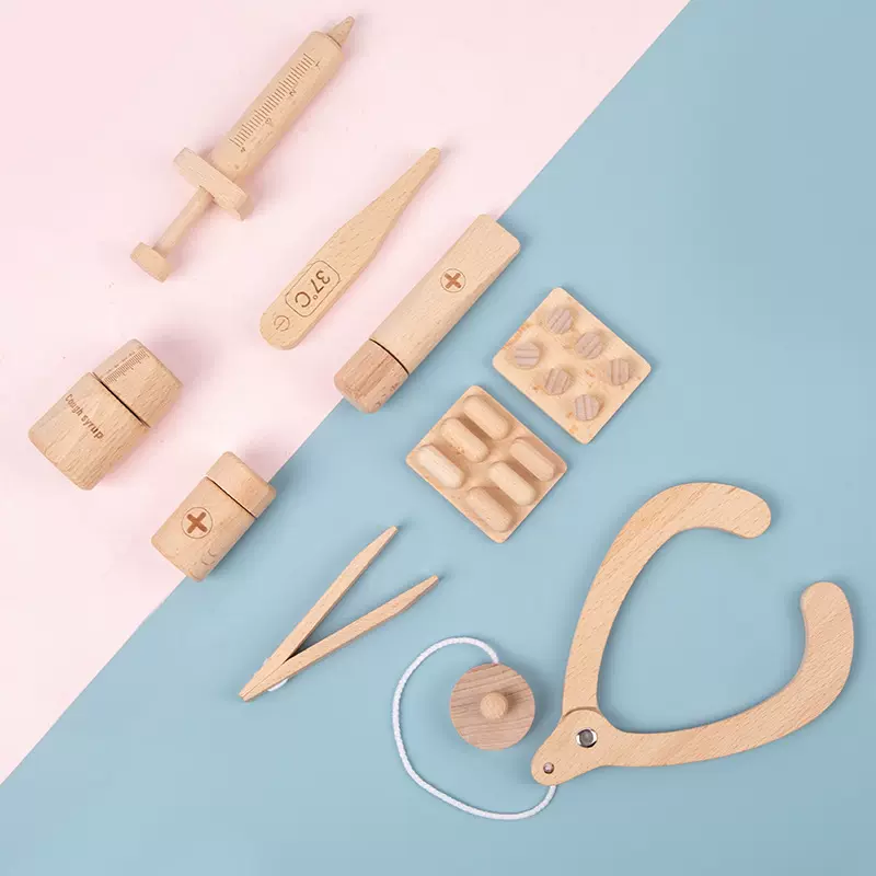 木制幼儿园医生玩具益智套装宝宝过家家儿童积木质听诊器外贸批发