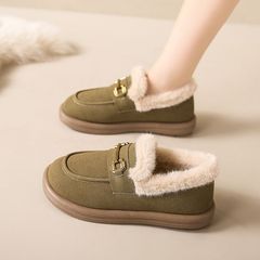 休闲毛毛雪地靴女冬2025新款低帮短筒一脚蹬乐福棉鞋加绒加厚保暖