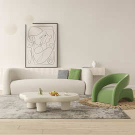 奶油风单人沙发轻奢客厅休闲单椅子服装店美容院接待沙发一桌两椅