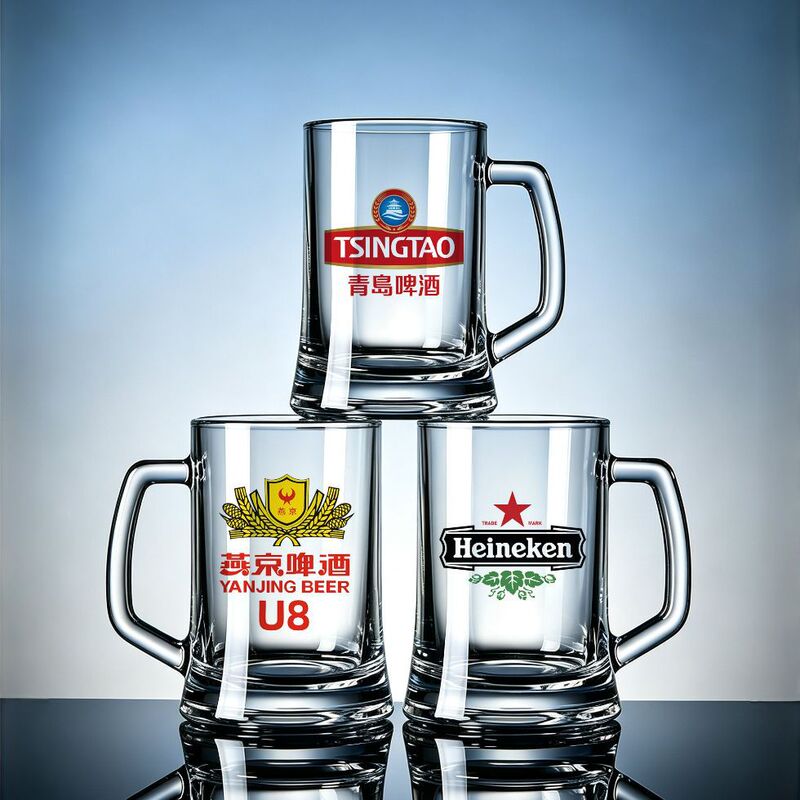 490ml large-capacity glass draft beer cup, creative commercial beer cup with logo, thickened craft beer cup with handle