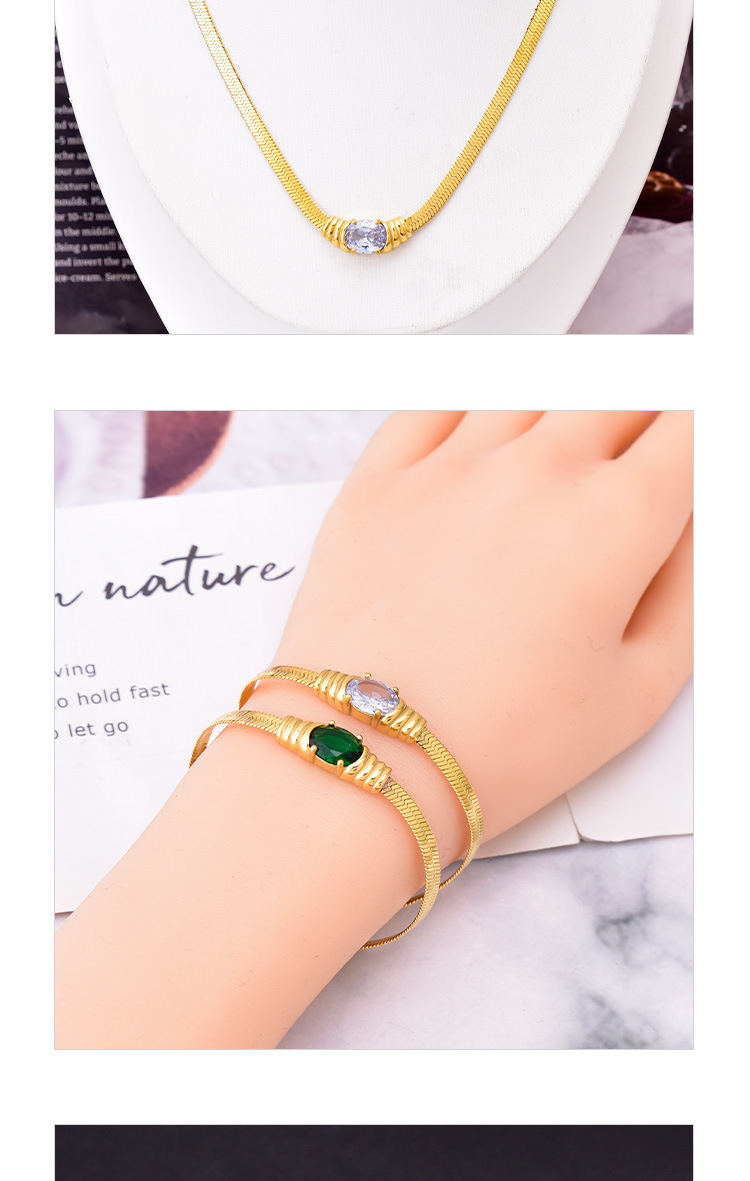Bracelets, Necklace Classification 1 Piece, 2 Pieces Quantity Lady Oval Titanium Steel Plating Inlay Zircon Bracelets Necklace 1 Piece 2 Pieces