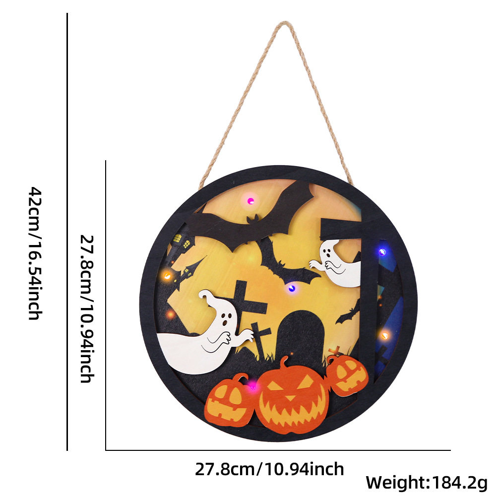 Nuevo Halloween de madera colgante luz-emisor fantasma Festival atmósfera diseño accesorios calabaza fantasma puerta redonda placa adornos