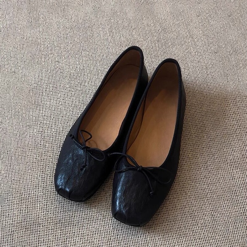 Sheepskin Version-Genuine Leather Handmade Ballet Granny Women's Shoes Bow Shallow Mouth Shoes Women's Flat Mary Jane Women's Shoes