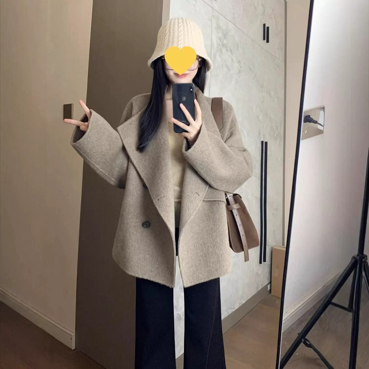 韩系毛呢子大衣女生2025新款小个子宽松毛呢外套气质秋冬款慵懒风