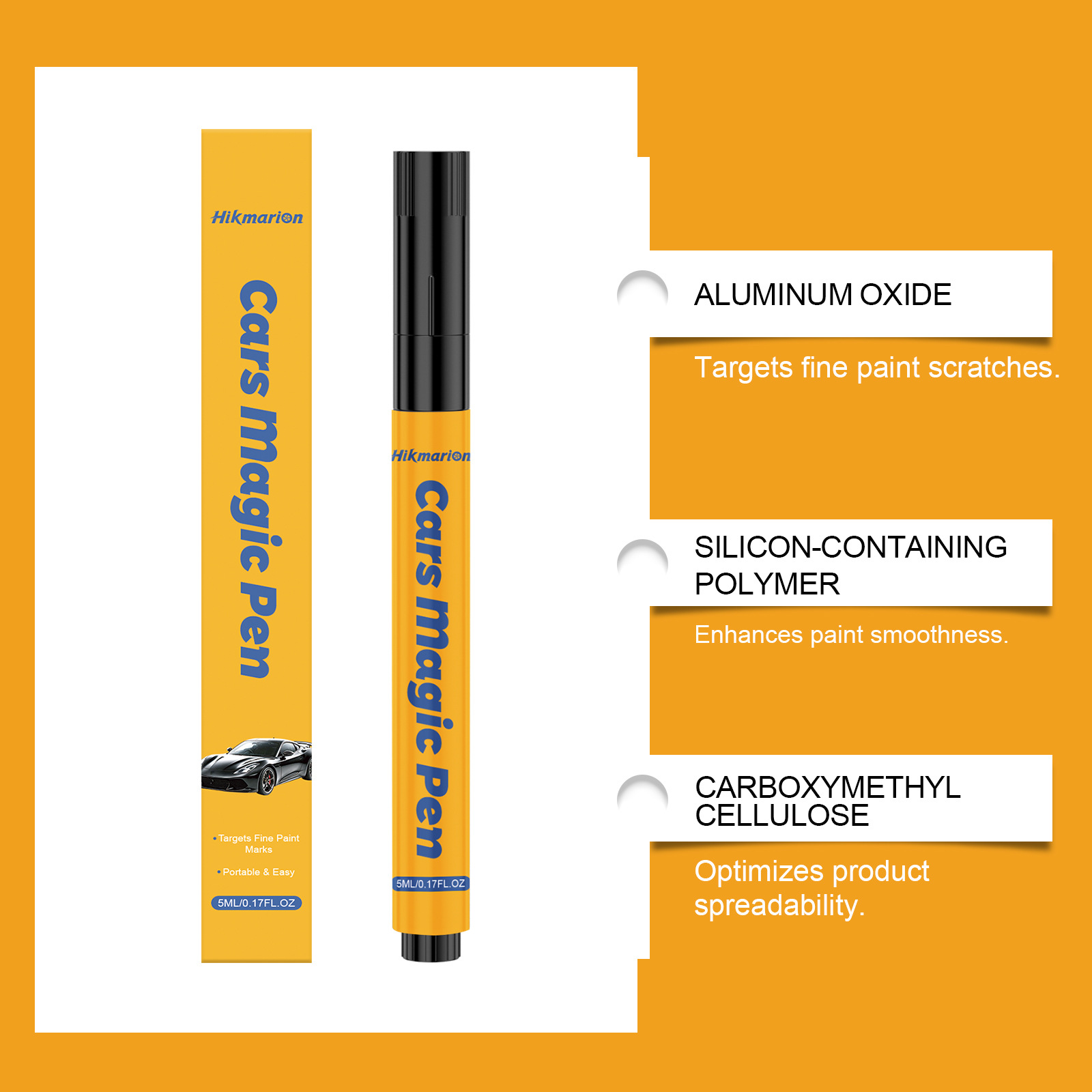 Hikmarion car scratch pen covers paint scratches, providing a simple and easy way to repair them without damaging the original paint