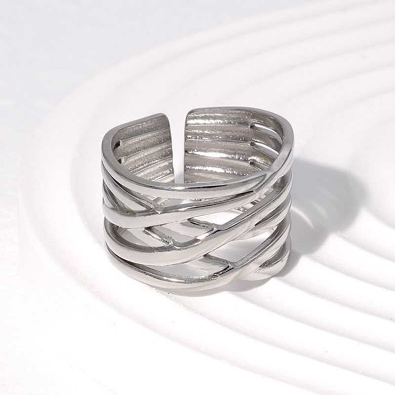 304 Stainless Steel Material Geometric Pattern Women'S Gender PVD Coated Real Gold Plated Geometric Stainless Steel Fashion Waterproof Non Tarnish Open Ring