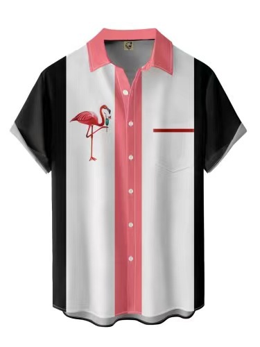 2023 nuevos hombres Hawaii europeo y americano ropa de los hombres impresión 3D del comercio exterior los hombres manga corta floja delgada camisa casual