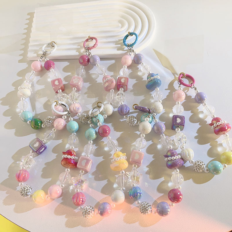 萌趣可爱ins彩色鸭子手提链混搭串珠饰品ccd相机钥匙扣挂绳腕带式