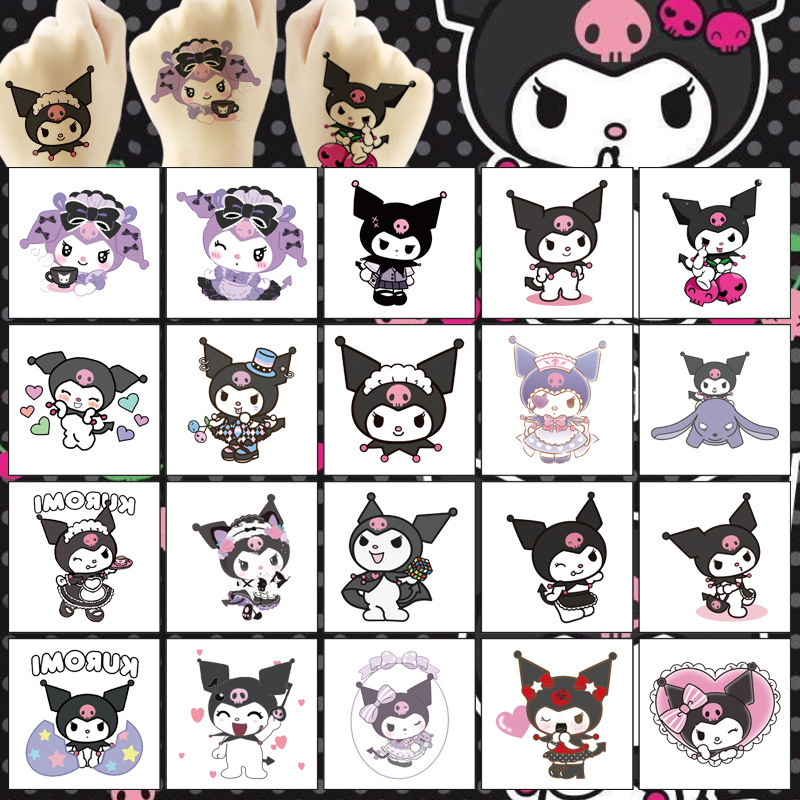 5X5Cm Kuromi Tattoo Stickers 20 Sheets Cartoon Tattoo Stickers Water Transfer Disposable Tattoos Birthday Party