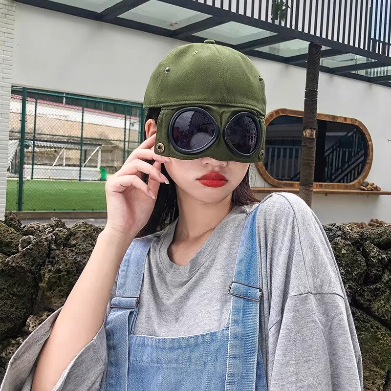 Pilot hat trendy ins Korean style personalized glasses shake peaked cap men's net red sunglasses baseball cap women's summer