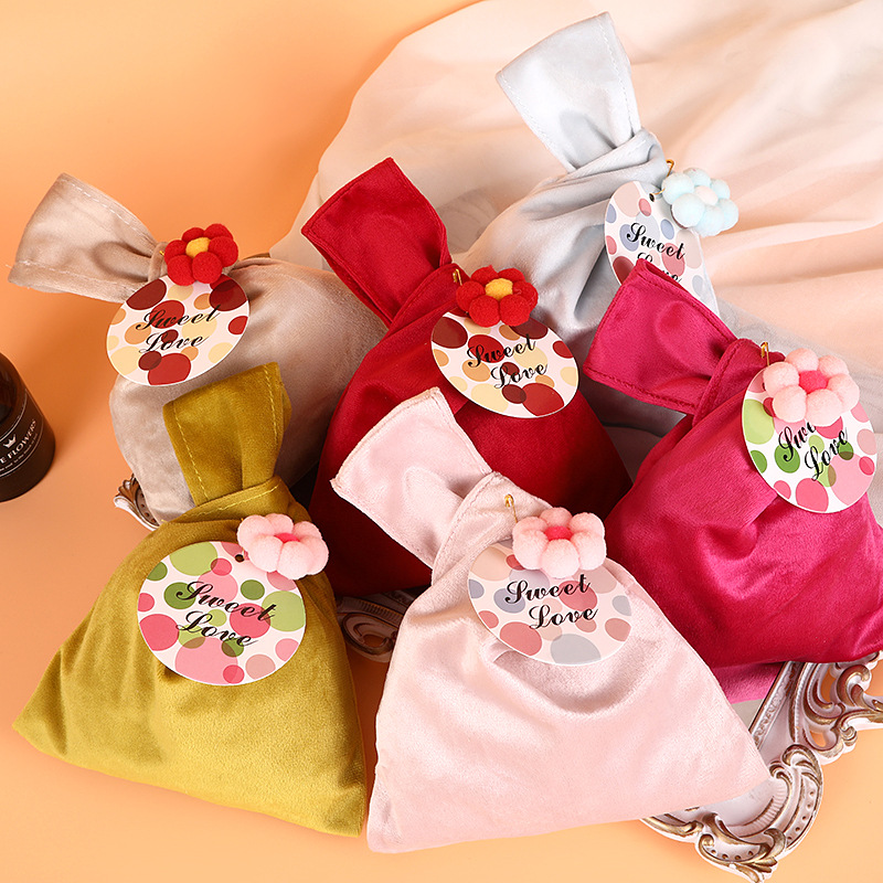 高級喜糖袋免摺疊小眾精緻結婚糖果盒子紅中式婚禮高級感絲絨布袋