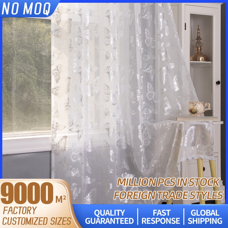 Amazon Foreign Trade Drapey Sheer Curtains for Outdoor and Indoor Use, Versatile Semi-Transparent Multi-Technique Linen with Silver Stamping, Cross-Border