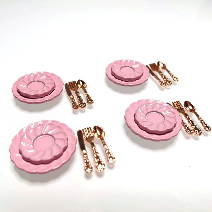 12 очков BJD ребенка с [Мини-сплава торт пластины + нож, вилка и ложка] кукольный домик украшения Еда и играть падать неплохо