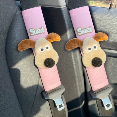 Doll Ear-Shaped Extended Car Seatbelt: Seat belt shoulder pad - pink-velvet-sueet-dog-2-pack