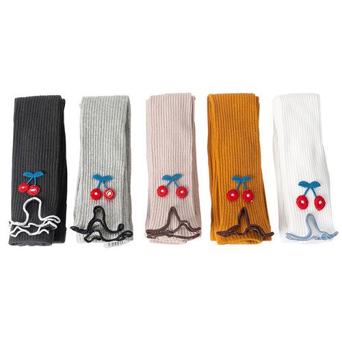 Children's leggings girls' pantyhose spring and autumn fungus edge cherry baby nine-point leggings baby Korean version wholesale