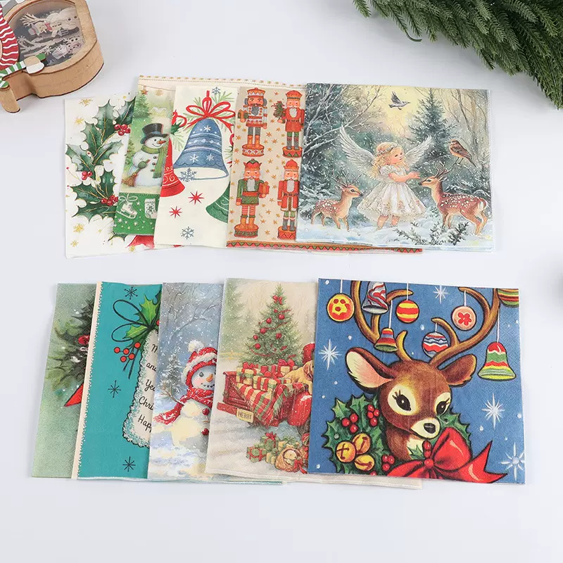 跨境圣诞款印花餐巾酒店餐厅派对方巾雪人卡通图案一次性纸巾批发