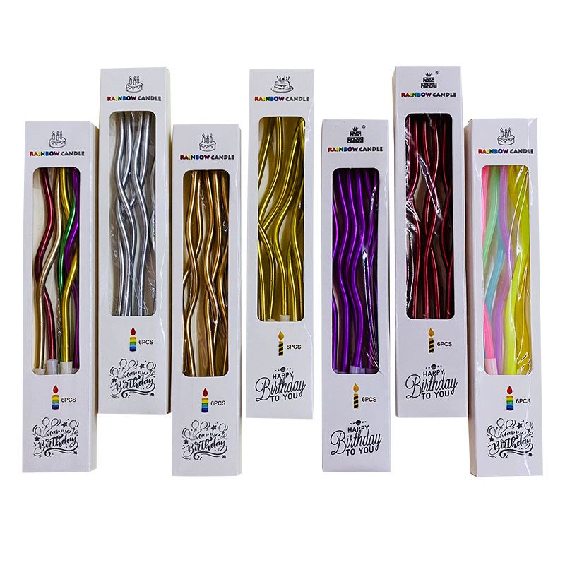 Fabricantes suministro pastel postre hornear pastelería decoración colorida vela curva oro aerosol Arco Iris cumpleaños vela al por mayor