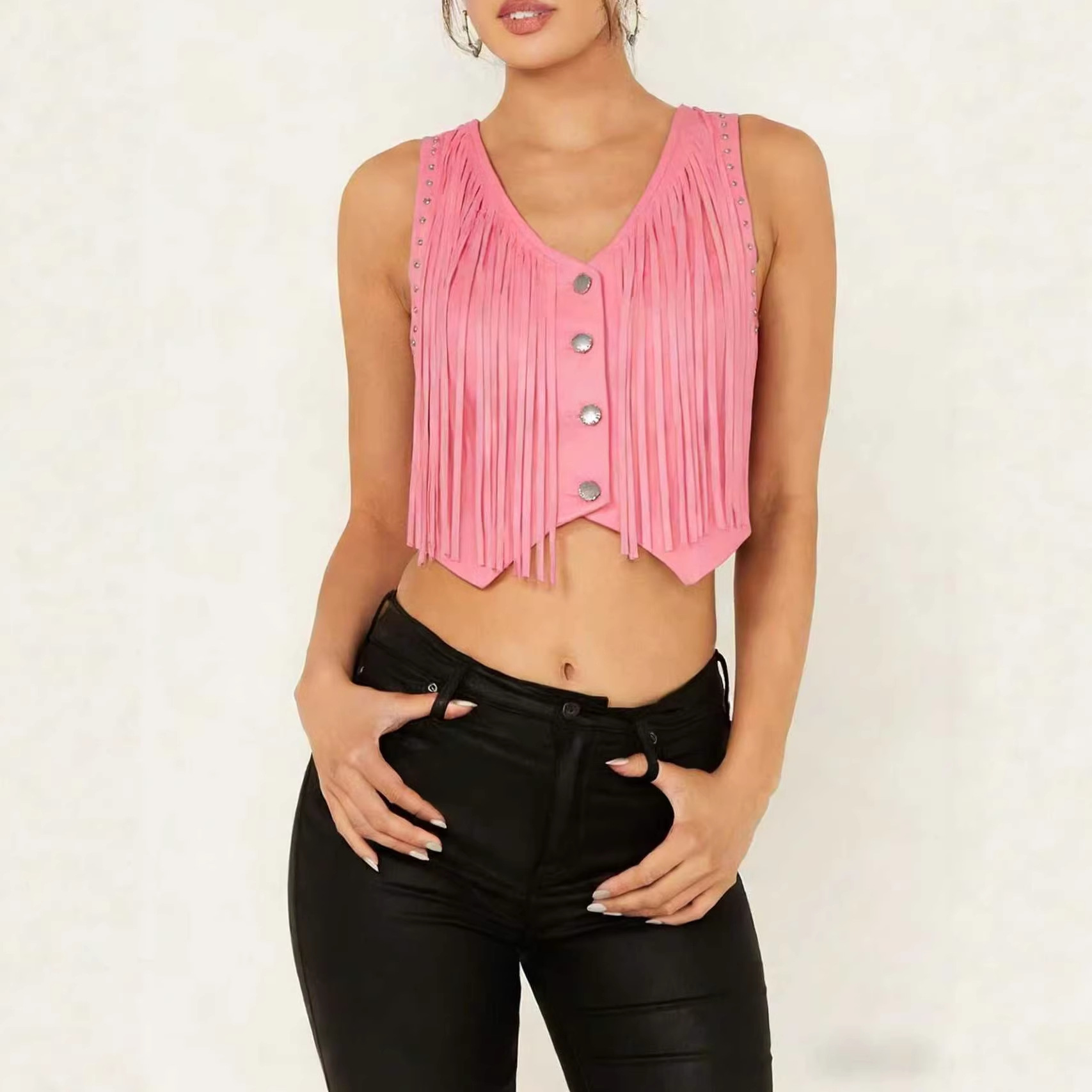 European and American Amazon Faux Suede Vest for Women, Mid-Length, Stylish and Versatile Hippie Fashion