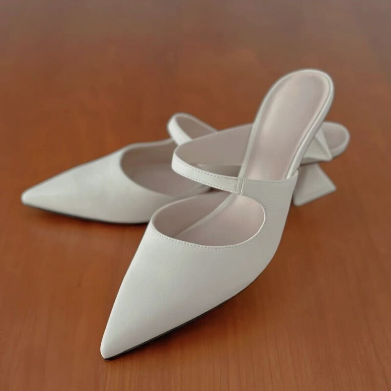 Muller Shoes for Women, Half-Slipper Style, 2025 Summer New Model, Small C Design, Thin High Heels, Closed Pointed Toe, Outdoor Wear, Half-Slipper Sandals, Model K-118